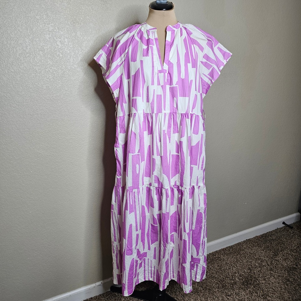 Pinch Purple White Geometric Print Tiered Maxi Dress Women Large Cotton Lined